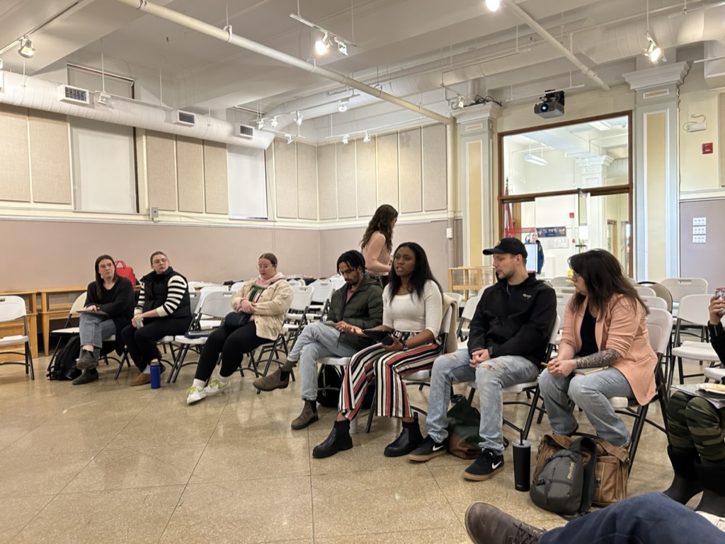 A discussion group at the 2024 UNB and STU Climate Justice Teach-In at the Provincial Archives, April 2, 2024. Photo:
